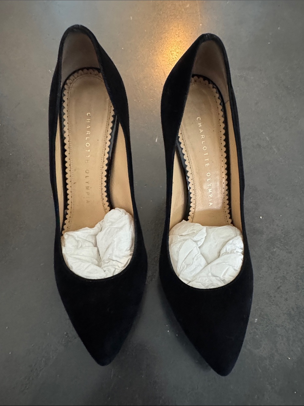 Charlotte Olympia Black Pointed-Toe Suede Pumps